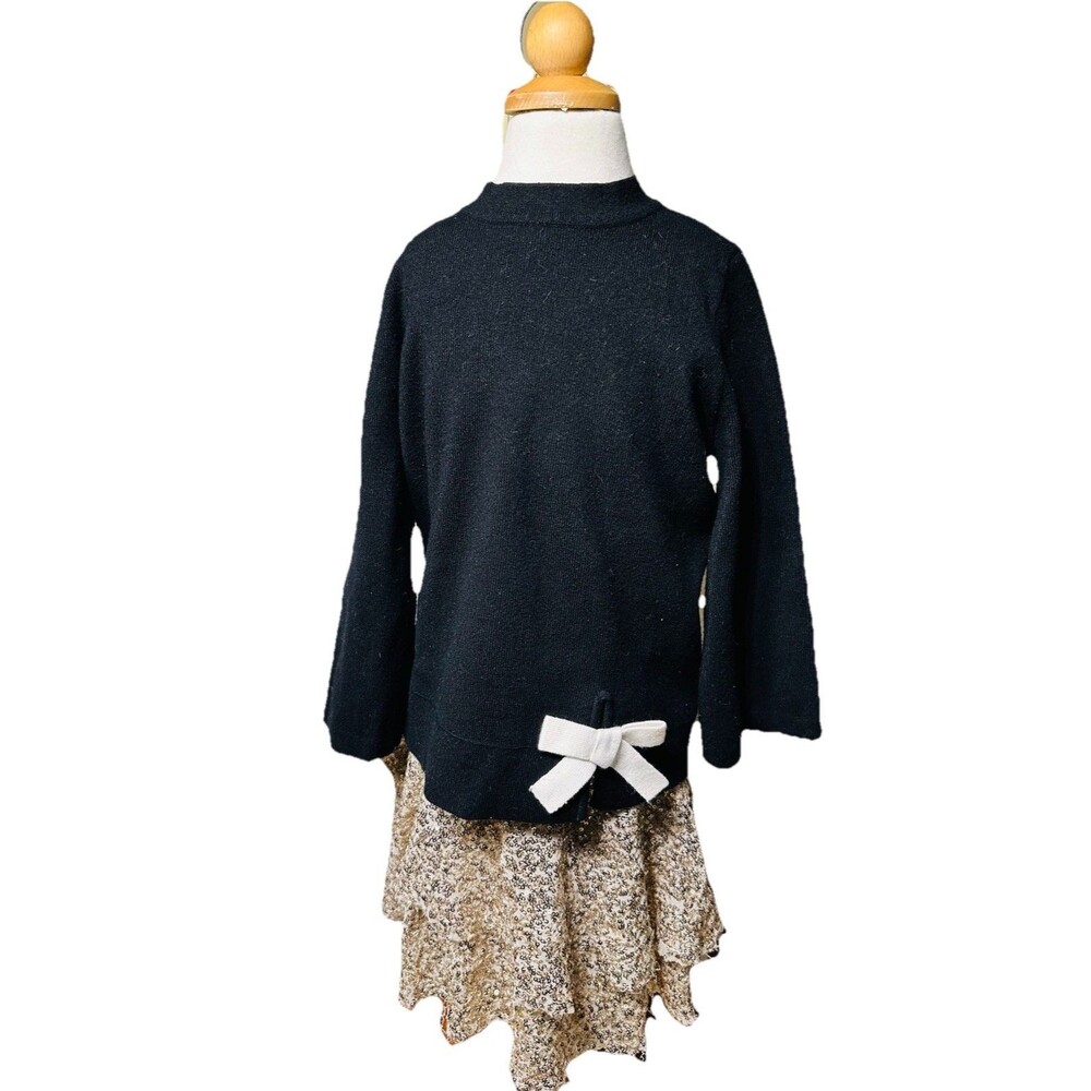 Kids Sz 6 Zara Knitwear Winter Collection Top Bow Black